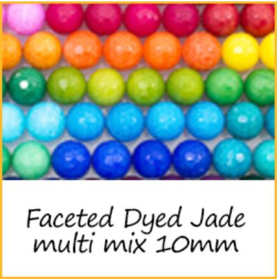 Faceted Dyed Jade multi mix 10mm