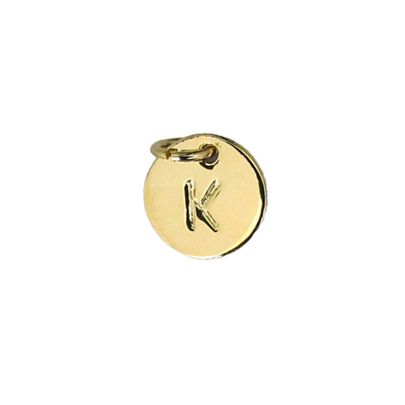 14K Gold Sterling Sil 8mm letter K 1pc