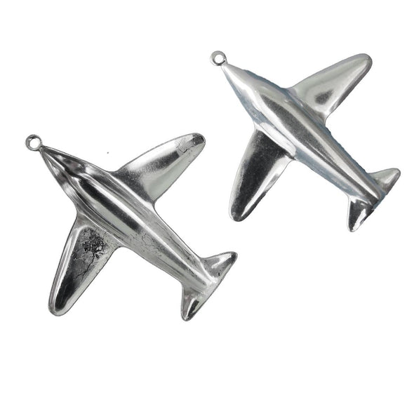 Metal 38mm areoplane (hollow) silver 4pc