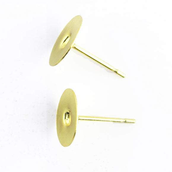 Metal 8mm rnd earring stud NF gold 20p