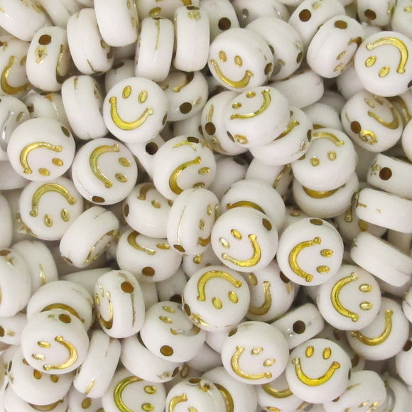 Plas 7mm coin smiley face white/gold 375