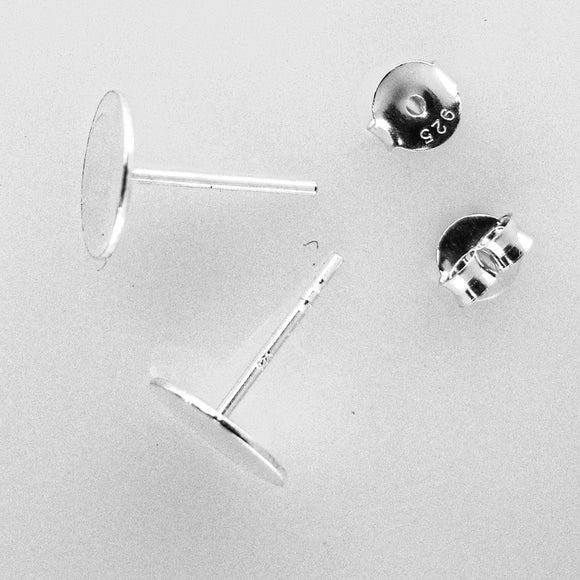 Sterling sil 8mm plate stud +b/fly 2pcs