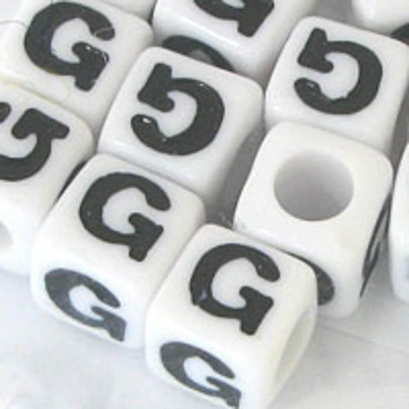 Plas 7mm cube black/white letter G 20pcs
