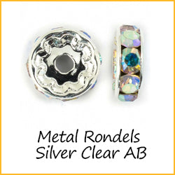 Metal Rondels Silver Clear AB