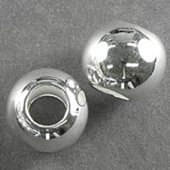 Plas 10mm rnd lge hole silver 50pcs
