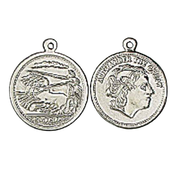 Two silver medals with different designs on front and back