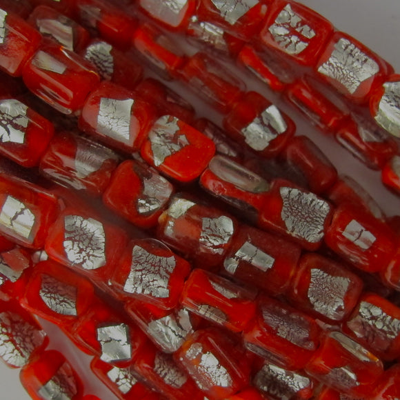 H/made 9x4mm Rect opaq silver red 22pcs NFD