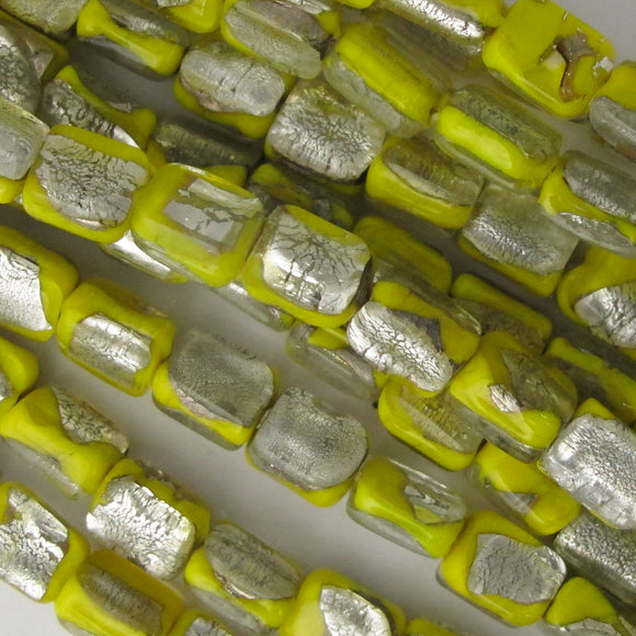 H/Made 9x4mm Rect silver opaq yellow 22pcs NFD