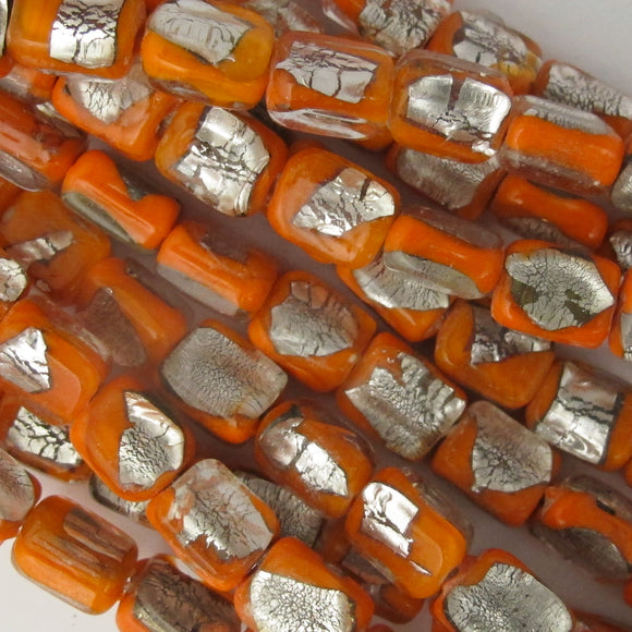 H/Made 9x4mm Rect silver opaq orang 22pcs NFD