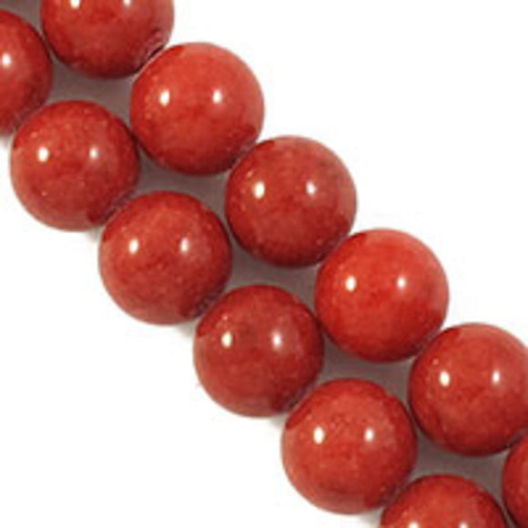 Semi prec 10mm rnd dyed jade drk coral 42pcs.