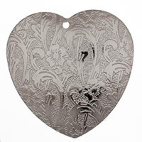 Metal 25mm 1/sided floral heart sil 6p