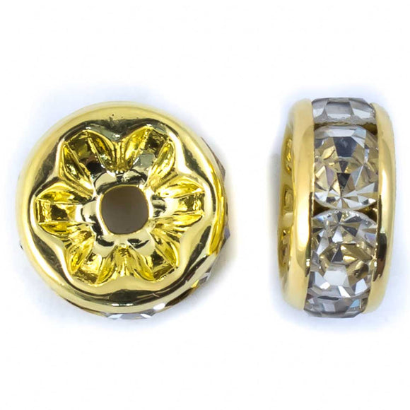 Metal 8mm rnd Austrian Crystals rond gld/clr 50p