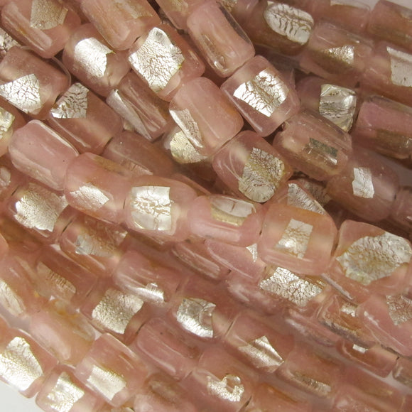 Handmade 9x4mm Rect opaq silver rose 2pcs NFD