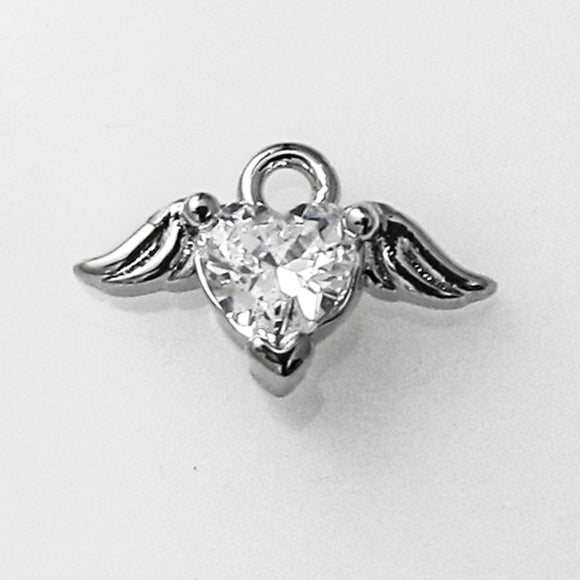 Metal 8mm heart/wing diamante NF SIL 2pc