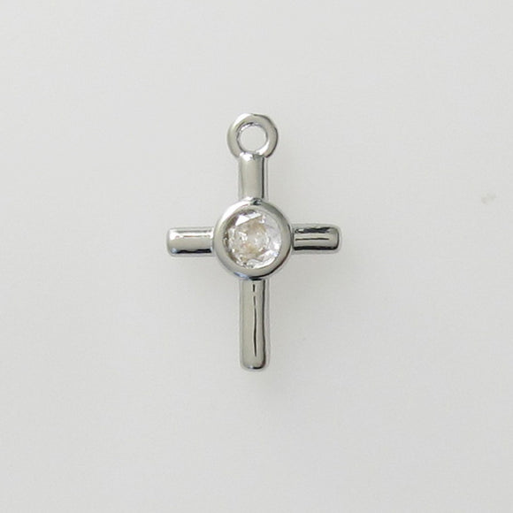 Metal 12mm cross 1 diamante NF sil 4pcs