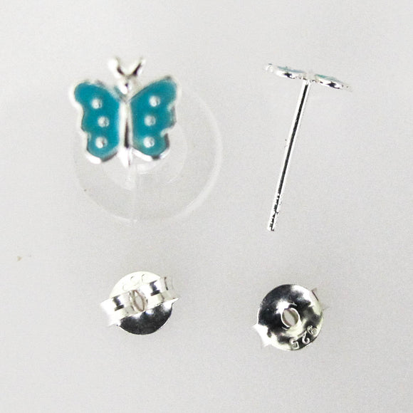 Sterling sil 8mm B/fly teal 2pcs NFD