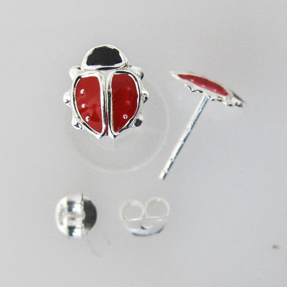 Sterling sil 8mm lady Beetle red 2pc NFD