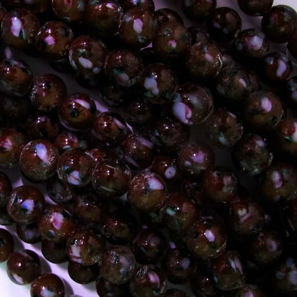 Retro Glass 8mm Rnd flower Burgandy 25pc