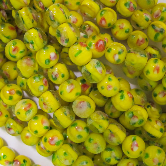 Retro Glass 8mm Rnd flower yellow 25pcs