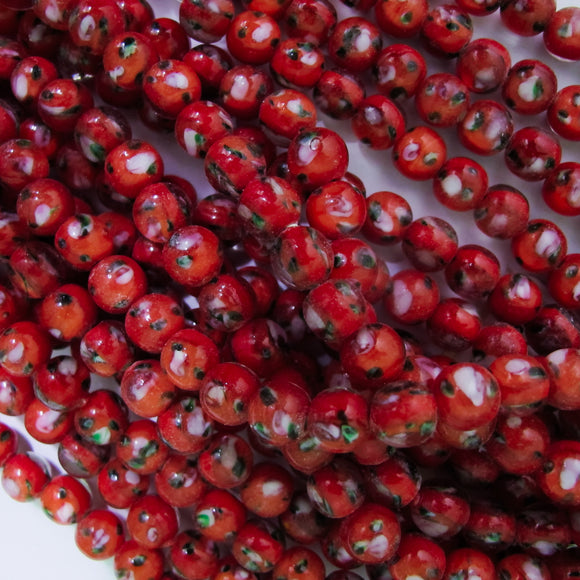 Retro Glass 8mm Rnd flower red 25pcs