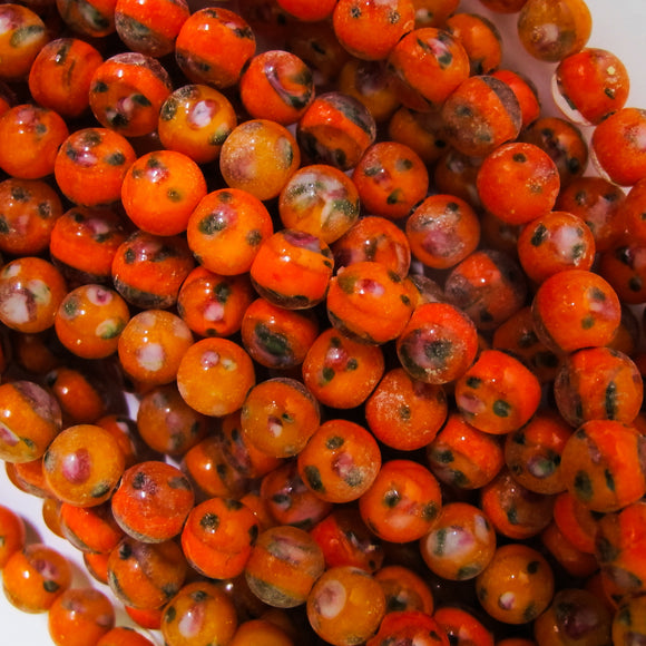 Retro Glass 8mm Rnd flower orange 25pcs