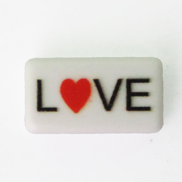 Plas 18x10mm flat rect Love Whit/Red 12p