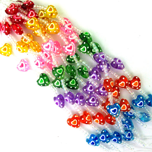 Resin 13mm Heart V Hole multi colour 7pc