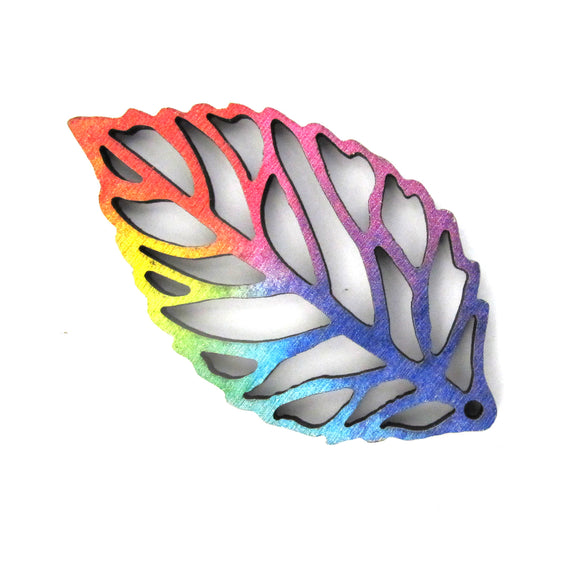 Wood 50x28mm Leaf flat Rainbow 8pcs