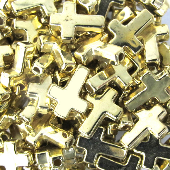 Plas 16x12mm CROSS V HOLE GOLD 100pcs