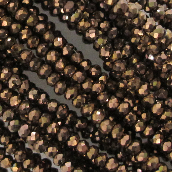 Cg 2x2mm faceted rond BRONZE AB 180+pc