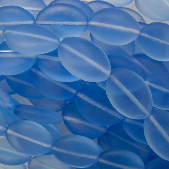 Cz 20x14mm flat oval Matt Sapphire 10pc