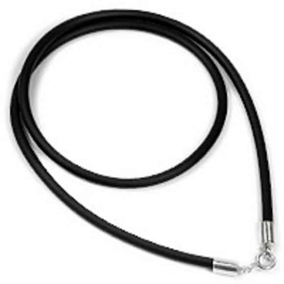 Rubber 3mm rnd 45cm blk sterl sil 1pc