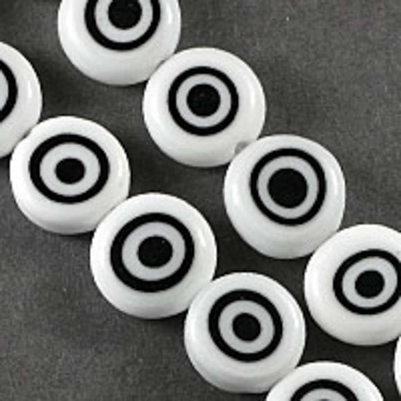 Cg 10mm coin eye bead whi/blk 33pcs