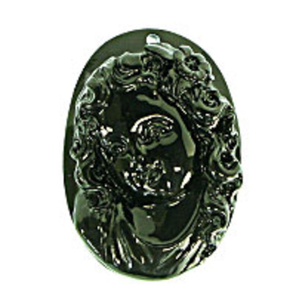 Rs 32x22mm oval cameo pendant black 1pc