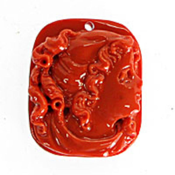 Rs 25x20mm sq cameo pendant coral 1pc