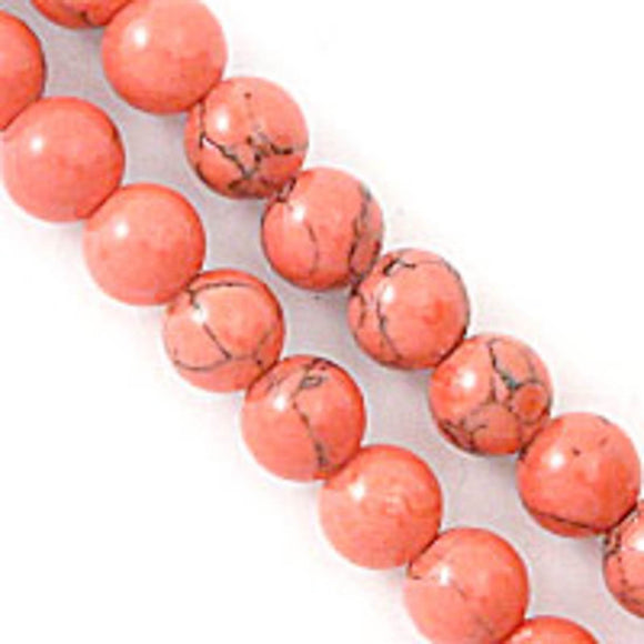 Semi prec 6mm rnd hlite coral/grey 60pcs