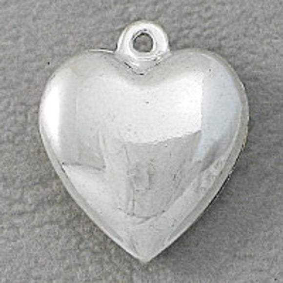 Metal 16x5mm heart puffy silver 6pcs