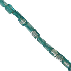 Ind gls 9x4mm rect trans silver teal 12p