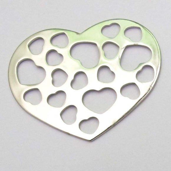 Metal 53mm heart/hrt cut out silver 10pc