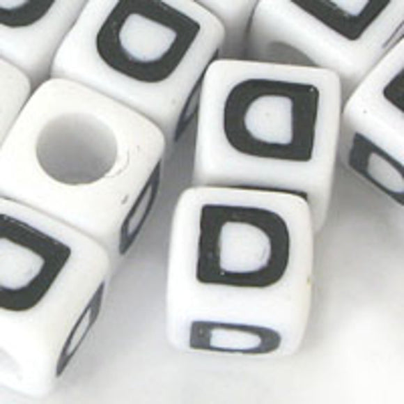 Plas 7mm cube black/white letter D 500p