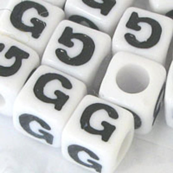 Plas 7mm cube black/white letter G 500p