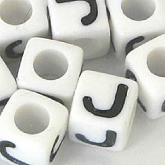 Plas 7mm cube black/white letter J 500p