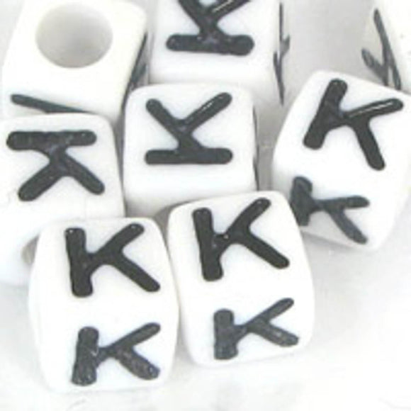 Plas 7mm cube black/white letter K 500p