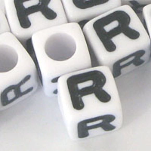 Plas 7mm cube black/white letter R 500p