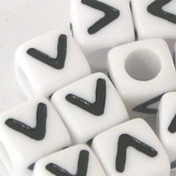 Plas 7mm cube black/white letter V 500p