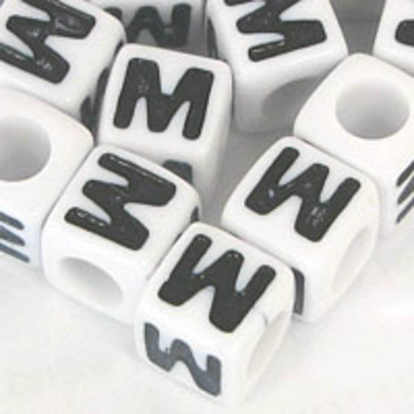 Plas 7mm cube black/white letter W 500p