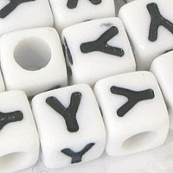 Plas 7mm cube black/white letter Y 500p