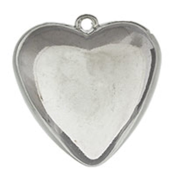 Plas 45mm puffy heart silver 2pcs