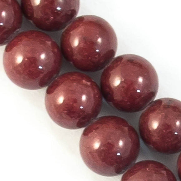 Semi prec 10mm rnd dyed jade maroon 40pcs.