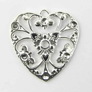 Metal 26mm filigree heart silver 2pcs